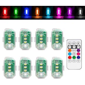 8Pcs Wireless LED Strobe Lights with Remote Control, RGB Aircraft Strobe Lights High Brightness 8 Colors Waterproof Anti-Collision Night Warning Lighting for Car Motorcycle RC Aircraft Bike