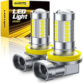 AUXITO Upgraded H11/H8 LED Fog Light Bulbs, 3000K Amber Yellow, 1:1 Mini Size H11/H8/H16 Yellow LED Fog Light Bulbs, 360° Full Illumination(Pack of 2)