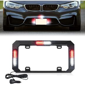 36 LED License Plate Strobe Light, Front/Rear Strobe Lights, 28 Flash Modes Emergency Safety Warning LED License Frame for Cars Vehicles Trucks, Red White