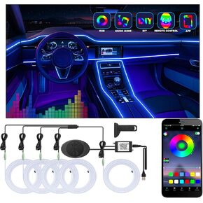 5 في 1 أضواء شريط LED مع التحكم في التطبيق ، ألوان RGB مصابيح السيارة الداخلية ، مجموعة الإضاءة LED المحيطة ، 4 أوضاع وميض الضوء ، ملحقات Neon USB للأبواب ، وحدة التحكم المركزية