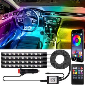 LED Strip Lights with USB Adapter: Ambient Car Lighting Kit, App & Remote Control, Music Sync Mode, 4Pcs Strip Lights for SUVs & Trucks, 5V