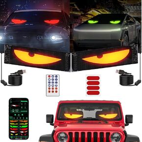 Sachie Devil's Eye 2-Pack:14"x4.3" Programmable ojos led para carro Windshield Display for Sedans, SUVs & Medium Trucks - USB-Powered LED Matrix Panel, Remote/App Control, Custom Car Sign