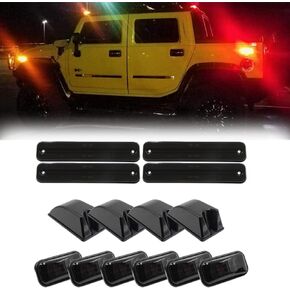 Amber Red Smoked Lens Led Side Marker Lights + Led Cab Roof Marker Lights Combo Kit (14 pcs) Compatible with Hummer H2 2003-2009 F&R 25809312, 25952319, 16531442, 15060525