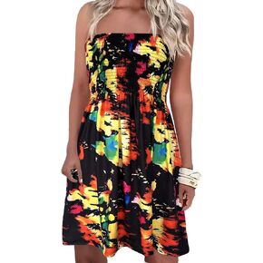 Comeon Women Off Shoulder Strapless Sleeveless Tube Top Dress Floral Summer Beach Coverup Flowy Midi Dress in Kuwait