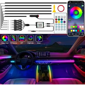 أضواء الشريط LED للسيارة الداخلية ، مصابيح LED الأكريليك للسيارة مع مطاردة Dreamcolor الديناميكية ، مجموعات الإضاءة المحيطة Music Music App App و RF Remote (10 في 1)