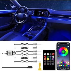 مصابيح LED للسيارة الداخلية مع التحكم اللاسلكي/RF عن بعد ، RGB 6 في 1 مجموعة الإضاءة المحيطة مع 315 بوصة الألياف البصرية ، 16 مليون شريط النيون داخل المزامنة إلى الموسيقى ، وملحقات زينة السيارات