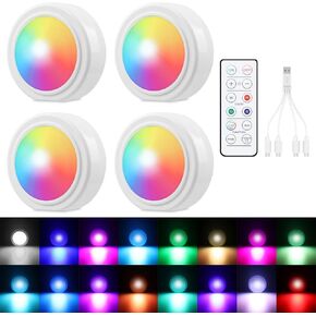 4pcs أضواء LED للسيارة اللاسلكية مع التحكم عن بعد ، 16 لونًا من مصابيح الصولجان الداخلية ، مجموعة إضاءة محيطة قابلة لإعادة الشحن مع خافتة وجهاز توقيت ، مصباح ليلي داخلي لزينة المنزل للسيارة