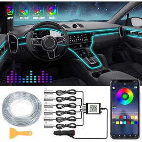 أضواء الشريط LED للسيارة الداخلية ، RGB 6 في 1 مجموعات الإضاءة المحيطة مع 315 بوصة من الألياف البصرية ، 16 مليون لون التطبيق اللاسلكي التحكم في البلوتوث الأضواء النيون ، مع وظيفة مزامنة الموسيقى