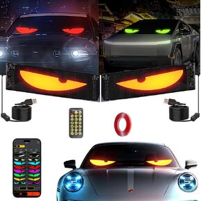 2pcs عيون الشيطان ضوء للسيارات ، عيون LED قابلة للبرمجة للسيارة ، 4.3in × 14in ، شاشة LED المرنة للسيارة ، علامة LED للسيارة ، مناسبة لنوافذ السيارات والشاحنات الصغيرة إلى المتوسطة الحجم