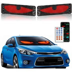 2pcs مصابيح عيون الشيطان للسيارات ، لوحة شاشة عرض LED مرنة للنافذة الخلفية للسيارة ، مصابيح العين المخصصة الديناميكية لزجاج الأمامي الشاحنات مع التحكم عن بُعد وتطبيق Bluetooth