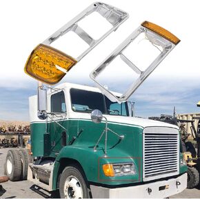 ECOTRIC Headlight Bezel Compatible With 1988-2002 Freightliner FLD120 FLD120SD models 3 wires LED Turn Signal Lamp Light- Replace For A06-20738-000 A06-20738-001