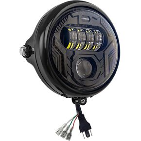 FATECIM 5.75" Round Motorcycle Headlight Bucket Housing Side Mount 5-3/4 Inch LED Headlamp Shell Protective Cover for Harley Kawasaki Honda Yamaha Suzuki Chopper Cafe Racer Bobber Gloss Black