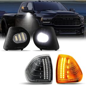 D-Lumina Sequential LED Side Mirror Turn Signal Lights Smoked Lens Puddle Light Assembly for Dodge Ram 1500 2009-2018, Ram 2500 3500 2010-2018, Dynamic Indicator Strip Mirror Marker Lamp, Pack of 2