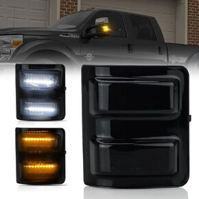 D-Lumina Switchback LED Side Mirror Marker Lights for 2008-2016 Fo-rd F250 F350 F450 F550 Super Duty, Smoked Lens Amber & White Running Turn Signal Mirror Light, Replace OEM Mirror Lamps, Pack of 2