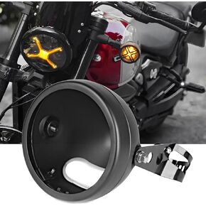 7 Inch Motorcycle Headlight Housing Bucket Black Carbon Steel Corrosion-Resistant Front Light Shell with 32-40mm Fork Tube Side Mount Brackets,Housing Only