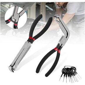 3Pcs Electrical Disconnect Pliers 37960, 37980 Electrical Connector Pliers for Cars, Fuel Line Petrol Clip Pipe Plier with 8 Pcs Terminal Removal Tools, Angled Wire Plug Removal Tool Set