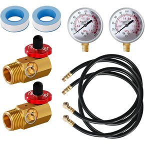 2Pack Air Tank Lepend Kit بما في ذلك صمام الأمان ، ومقياس ضغط 0-200 رطل / بوصة مربعة و 4 أقدام مجموعة تجميع خرطوم الهواء لخزان المحمولة المحمولة