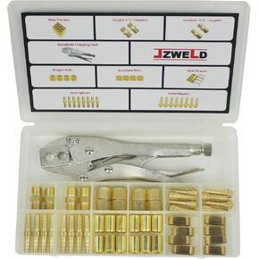 Hose Repair and Assembly Kits, 1/4" ID Hose Repair Parts Kit, Welding Hose 'B' Size Fittings with Crimper, Welding Hose Repair And Installation Kit