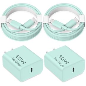 iPhone 16 15 شحن سريع [Apple MFI Certified] 30W USB C Charger Block Type C Charger 2 Pack 6ft Cord متوافق مع iPhone 16/16 Plus/16 Pro/16 Pro Max/iPhone 15/15 Pro Max/Samsung (Green)