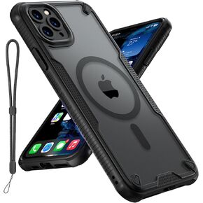 لحالة iPhone 11 Pro Max ، فإن الظهر غير اللامع المتوافق مع Magsafe Magnetic Slim Slim Prochproof Case مع غطاء هاتف حبل الحبل 6.5 بوصة ، أسود