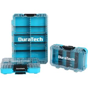 DuraTech 3 Pieces Small Parts Organizer, 14 Compartments, Removable Dividers, Portable Hardware Tool Box Organizer with Transparent Plastic Lid, Durable Cases Storage for Small Tools and Accessories