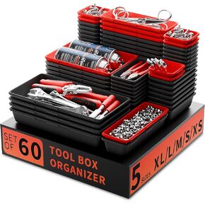 [60 PCS Upgraded] Tool Box Organizer Tray, Toolbox Desk Drawer Organizer, Tool Box Tray, Toolbox Organization Storage for Rolling Tool Chest (60 PCS)