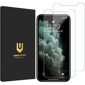 واقي شاشة غير قابل للكسر لهاتف iPhone 11 Pro Max iPhone Xs Max 2-Pack 6.5"، واقي شاشة زجاجي مقوى مزدوج الدفاع 9H عالي الدقة لهاتف iPhone 11 Pro Max/Xs Max مع إطار سهل التركيب، UBMU153