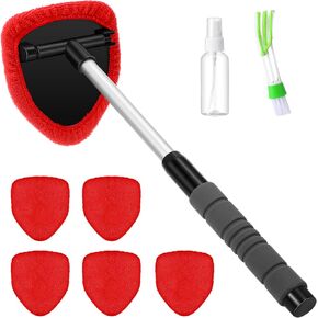 Baderke 8 Pcs Car Window Cleaner Kit Include Windshield Cleaning Tool with Extendable Handle 5 Microfiber Bonnets 1 Car Ventilation Brush 1 Empty 50ml Spray Bottle Glass Wiper Kit(Green)