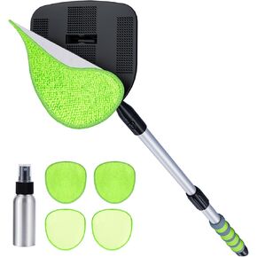 XINDELL Windshield Cleaner Tool – 360° Rotating Car Window Cleaning Kit with Extendable Handle, 4 Microfiber Pads, for Auto Windshield, Interior Glass, Trucks, SUVs, RVs, and Home Use