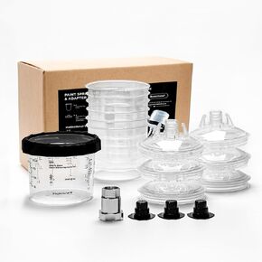 InoKraft Disposable Paint Spray Gun Cup, Paint System for HVLP and LVLP Paint Spray Paint Gun, Standard 22 Ounce (650ml) Kit with 45 Cups and Lids System, 1 Hard Cup with Retainer Ring and 20 Plugs