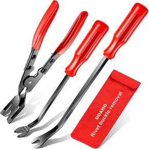 7 PCS CAR CAR TRIM TOOL KIT مع أداة PRY البلاستيكية غير الخشبية ومقاطع كليب كليب للوصول التلقائي للانفصال عن لوحة السيارات الداخلية الآمنة ولوحة القيادة ومقاطع الأبواب والمفروشات-الأحمر