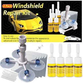 Windshield Crack Repair Kit, Windshield Repair Kit for Chips and Cracks, 4 Pcs Car Glass Repair Kit, Cracks Gone Glass Repair Kit Automotive Quick Fix for Chips, Cracks, Star-Shaped Crack, Bulls-Eye