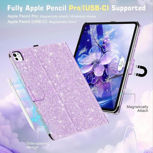 Fingic for iPad Pro 13 inch Case 2024 M4 7th Glitter Sparkly with Pencil Holder Support Pencil Pro and Pencil(USB-C) Leather Folio Smart Stand Magnetic Auto Wake/Sleep Shockproof Case foriPad Pro 13 in Kuwait