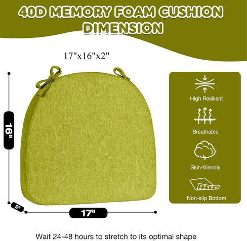Semicircular Chair Cushions for Dining Chairs with Ties and Removable Cover, 2" Thick Dining Kitchen Chair Pads, Indoor Dining Room Chair Cushions, 17" x 16"2 Pack Fluorescent Green in Saudi Arabia