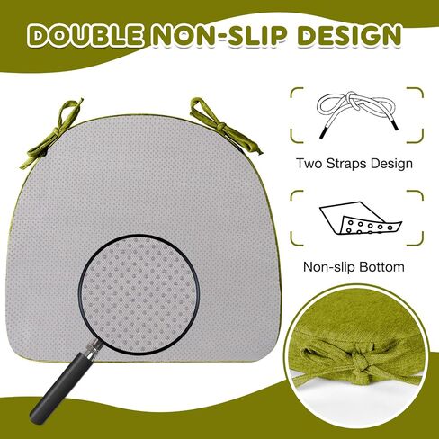 Semicircular Chair Cushions for Dining Chairs with Ties and Removable Cover, 2" Thick Dining Kitchen Chair Pads, Indoor Dining Room Chair Cushions, 17" x 16"2 Pack Fluorescent Green in Saudi Arabia