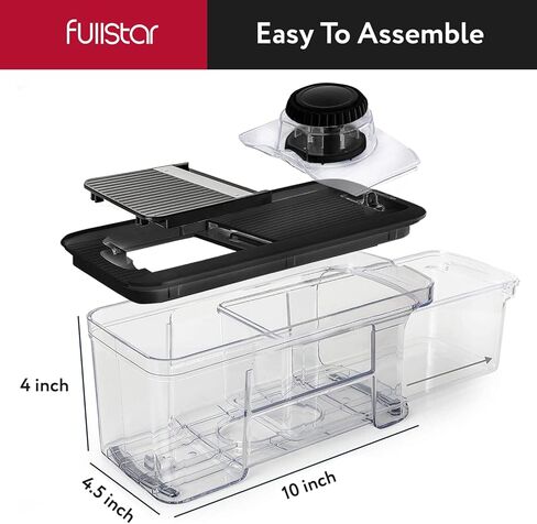 يشمل مروحية الخضار في Fullstar All -in -1 ، Slicer و Cheese Gather - Franch Fry Cutter & Veggie Dicer - Cheese Slicer - مكافأة يدويًا يدويًا (6 في 1 ، أسود/أبيض) in Kuwait