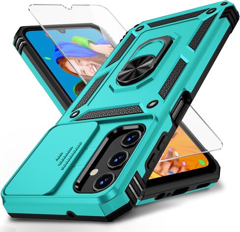 for Samsung Galaxy A25 5G Case with Slide Lens Cover, HD Screen Protector, Military Grade Drop Protection, Magnetic Rotated Ring Holder Kickstand Phone Case for Samsung Galaxy A25 5G (Black) in Kuwait