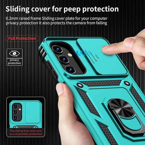 for Samsung Galaxy A25 5G Case with Slide Lens Cover, HD Screen Protector, Military Grade Drop Protection, Magnetic Rotated Ring Holder Kickstand Phone Case for Samsung Galaxy A25 5G (Black) in Kuwait