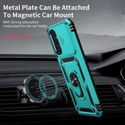 for Samsung Galaxy A25 5G Case with Slide Lens Cover, HD Screen Protector, Military Grade Drop Protection, Magnetic Rotated Ring Holder Kickstand Phone Case for Samsung Galaxy A25 5G (Black) in Kuwait