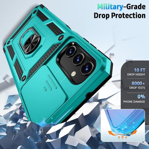 for Samsung Galaxy A25 5G Case with Slide Lens Cover, HD Screen Protector, Military Grade Drop Protection, Magnetic Rotated Ring Holder Kickstand Phone Case for Samsung Galaxy A25 5G (Black) in Kuwait