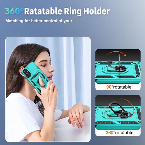 for Samsung Galaxy A25 5G Case with Slide Lens Cover, HD Screen Protector, Military Grade Drop Protection, Magnetic Rotated Ring Holder Kickstand Phone Case for Samsung Galaxy A25 5G (Black) in Kuwait