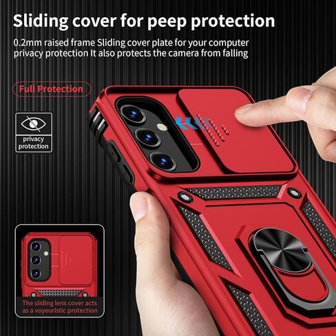 for Samsung Galaxy A25 5G Case with Slide Lens Cover, HD Screen Protector, Military Grade Drop Protection, Magnetic Rotated Ring Holder Kickstand Phone Case for Samsung Galaxy A25 5G (Black) in Kuwait