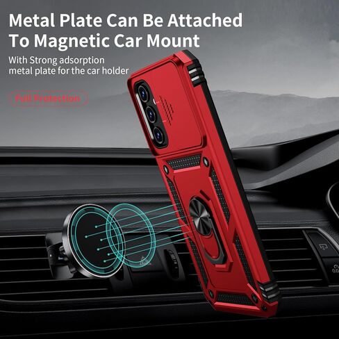 for Samsung Galaxy A25 5G Case with Slide Lens Cover, HD Screen Protector, Military Grade Drop Protection, Magnetic Rotated Ring Holder Kickstand Phone Case for Samsung Galaxy A25 5G (Black) in Kuwait