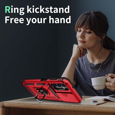 for Samsung Galaxy A25 5G Case with Slide Lens Cover, HD Screen Protector, Military Grade Drop Protection, Magnetic Rotated Ring Holder Kickstand Phone Case for Samsung Galaxy A25 5G (Black) in Kuwait