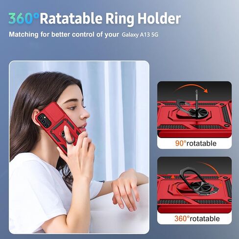 for Samsung Galaxy A25 5G Case with Slide Lens Cover, HD Screen Protector, Military Grade Drop Protection, Magnetic Rotated Ring Holder Kickstand Phone Case for Samsung Galaxy A25 5G (Black) in Kuwait