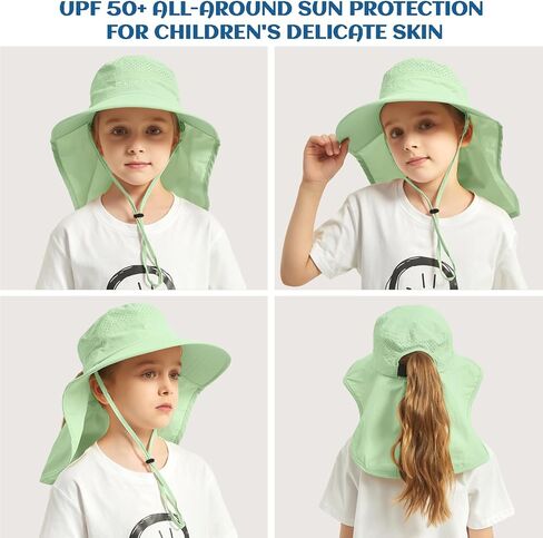 SeekTop في الهواء الطلق Kids Sun Hat Boys Sun Hat Girls Beach Hat Upf 50+ Wids Bucket Hat Wide Brim Kids Fishing Safari Hat in Kuwait