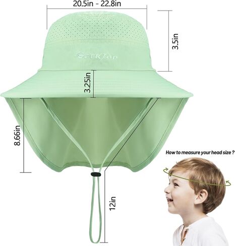 SeekTop في الهواء الطلق Kids Sun Hat Boys Sun Hat Girls Beach Hat Upf 50+ Wids Bucket Hat Wide Brim Kids Fishing Safari Hat in Kuwait