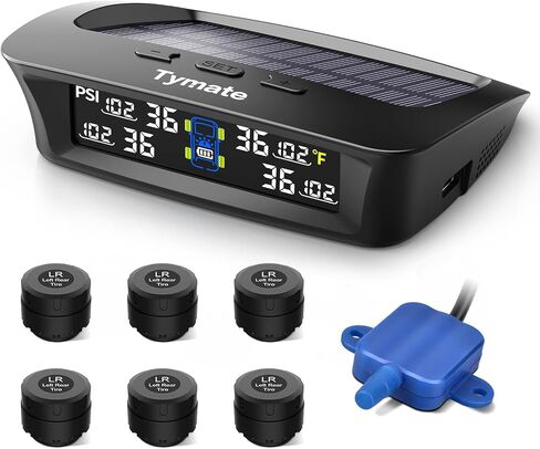 Tymate RV Tire Pressure Monitoring System, Tire Pressure Monitor with Solar Charge, TPMS with 4 Sensors & 5 Alarm Modes, M12-3 TPMS 2024 Updated w/Color LCD Display, 0-87PSI for RV/Trailer/Truck/Sedan in Saudi Arabia