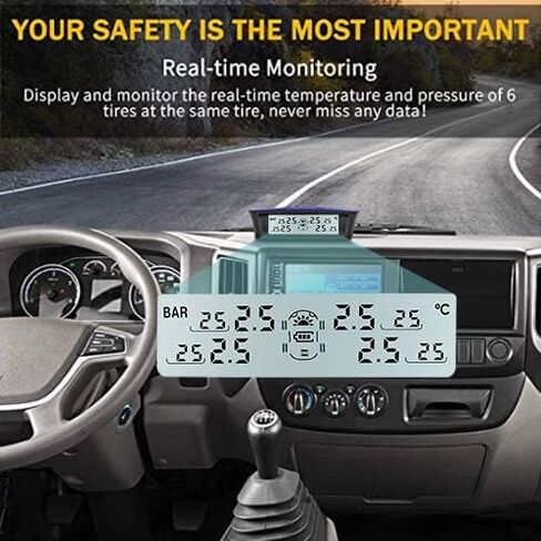 Tymate RV Tire Pressure Monitoring System - M12-3 Tire Pressure Monitor System (0-87 PSI) with Solar Charge, 5 Alarm Modes, Auto Sleep Mode, LCD Display, RV TPMS with 4 Sensors, Easy to Install in Kuwait