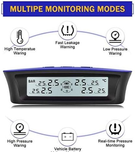Tymate RV Tire Pressure Monitoring System - M12-3 Tire Pressure Monitor System (0-87 PSI) with Solar Charge, 5 Alarm Modes, Auto Sleep Mode, LCD Display, RV TPMS with 4 Sensors, Easy to Install in Kuwait